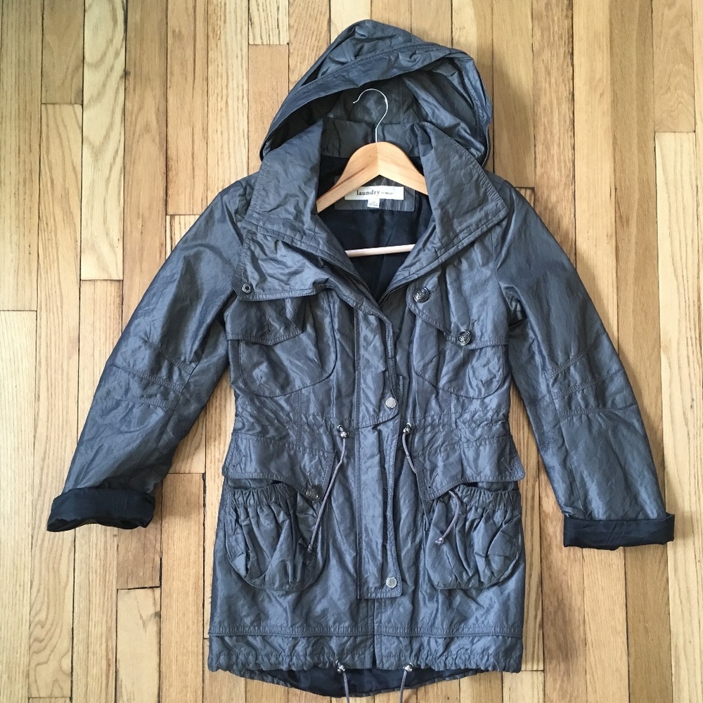 Laundry by Shelli Segal Lightweight Anorak Jacket in Olive Gray Size Extra Small